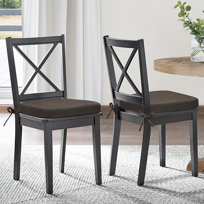 Shinnwa Seat Cushions for Dining Room Chairs 6 Pack, Patented Design Memory Foam Dining Chair Pads with Ties and Washable Cover, Set of 6, 17" x 16" x 2", Dark Brown