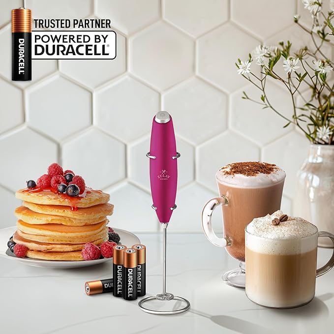 Zulay Kitchen Powerful Milk Frother Wand With 4 AA Duracell Batteries - Ultra Fast Handheld Drink Mixer - Electric Whisk Foam Maker for Coffee, Lattes, Cappuccino, Matcha & Creamer