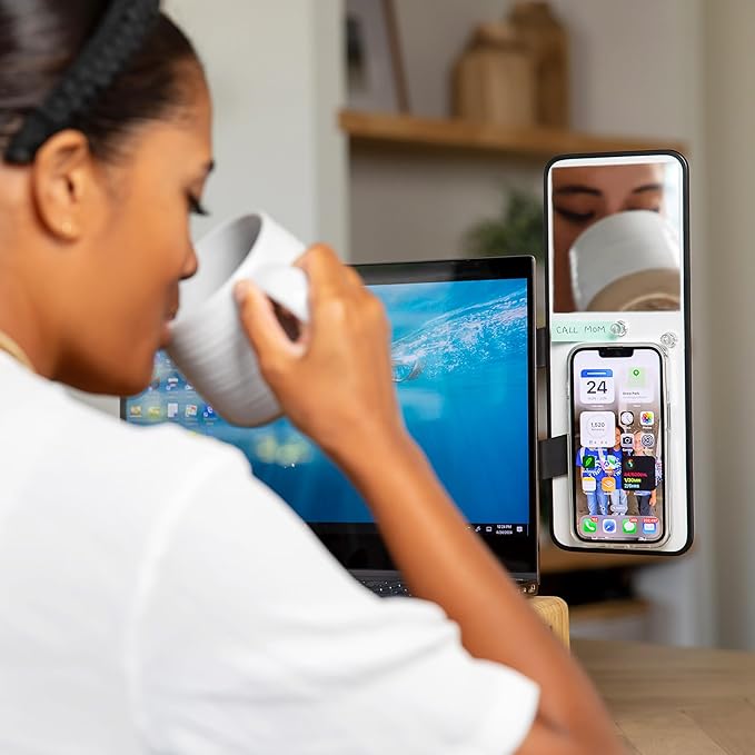 Removable Multi-Use Laptop and Monitor Memo Board; 11.8" x 4.3" Magnetic Whiteboard, Black Brackets, Marker, Mirror, and 4 Magnets Included; Document Holder; Small Dry Erase Board; Sticky Note Holder