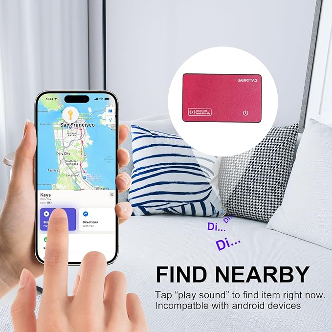 SMART LB Wallet Tracker Card Like Apple Air Tag Work with Apple Findmy(iOS only), Thin Wallet Finder, Wireless Charger(Not Include Charger), air Tags Card Tracker (Rose Red, Card)