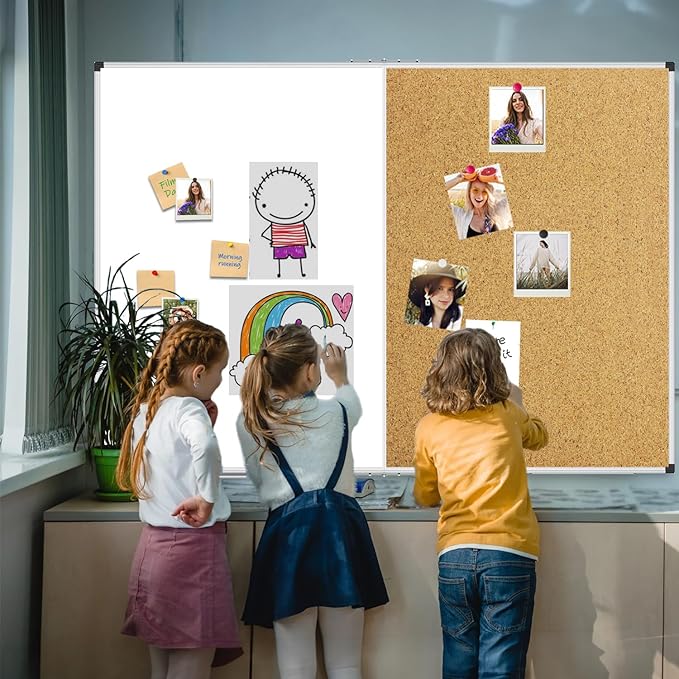 XBoard Extra Large Magnetic White Board and Bulletin Corkboard Combination, 60 x 40 Inch Foldable Dry Erase & Cork Combo Board for Wall with Aluminum Frame, 5' x 3' Notice Memo Board Pin Vision Board