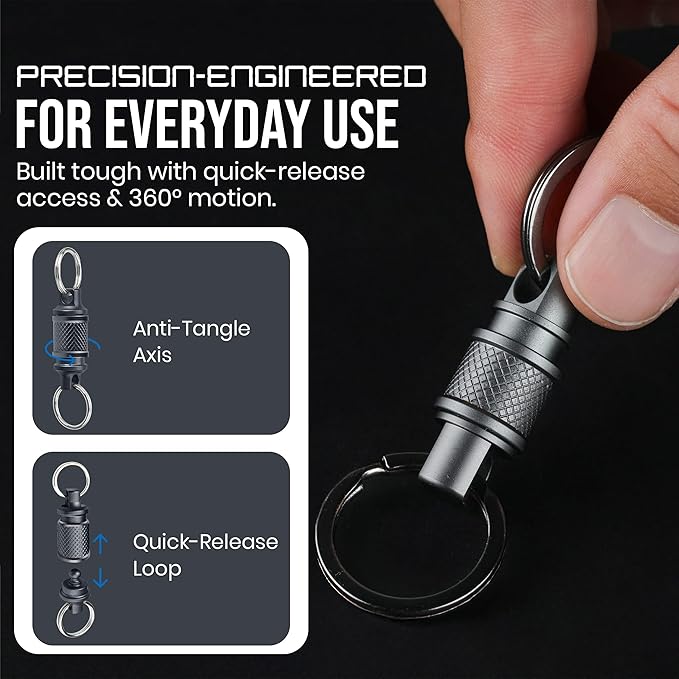 Stainless Steel Quick Release Keychain (2 Pack) - Swivel Key Organizer Key Chain - Heavy Duty Detachable Key Ring Quick Release System