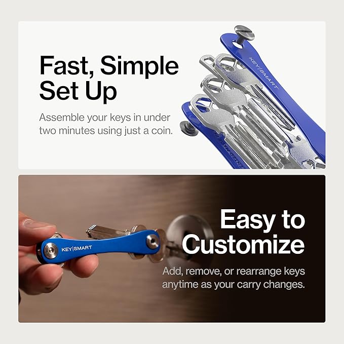 KeySmart Original Key Holder - Compact Key Organizer for Key Chain, Minimalist Clutter-Free EDC Keychains Key Ring, Blue, 14 Keys