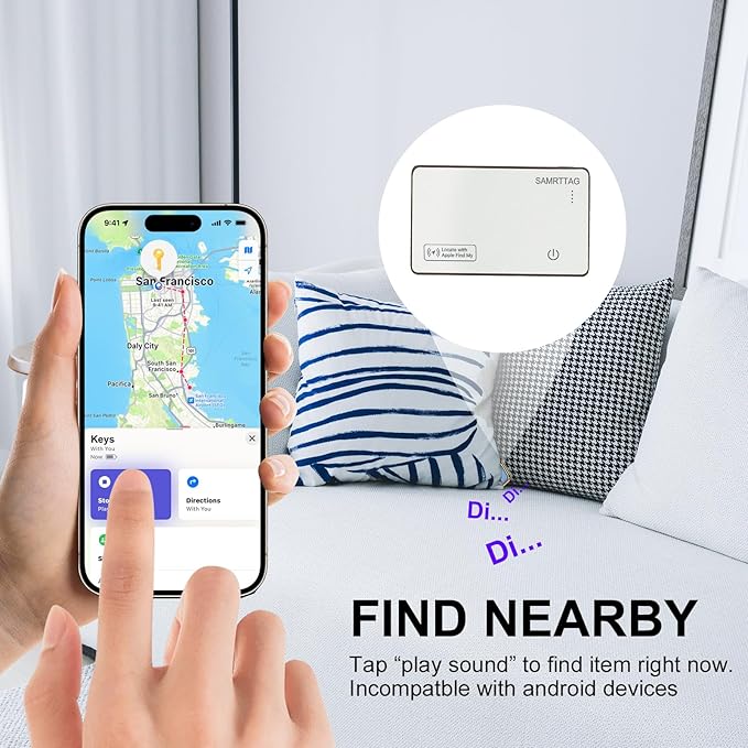 SMART LB Wallet Tracker Card Like Apple Air Tag Work with Apple Findmy(iOS only), Thin Wallet Finder with Wireless Charger(Not Include Charger), air Tags Card Tracker (White, Card)