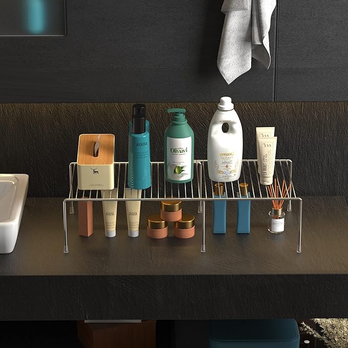 Redrubbit Expandable Metal Rustproof Kitchen Counter & Cabinet Shelf, Chrome, 1 Shelf, Modern Style, Kitchen Storage & Organization Product Accessories