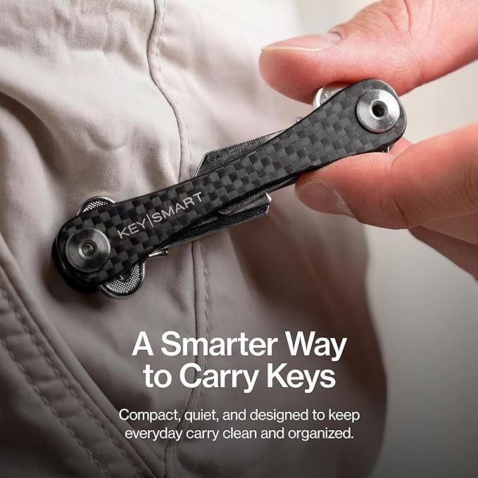 KeySmart Original Key Holder - Compact Key Organizer for Key Chain, Minimalist Clutter-Free EDC Keychains Key Ring, Carbon Fiber 3k, 14 Keys