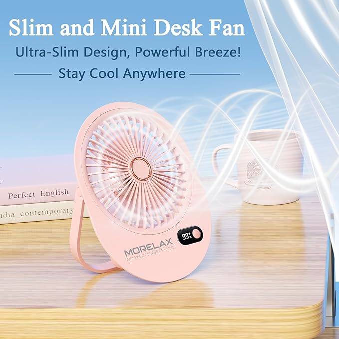 USB Desk Fan,3 IN 1 Rechargeable Portable Fan,180 Adjustable,6 Speed Strong Wind,Mini Personal Desktop Fan for Travel/Cruise/Bedroom/Office/Indoor/Outdoor,Desk Accessories for Women/Men/girls (Pink)