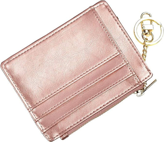 woogwin Slim RFID Credit Card Holder for Women Mini Front Pocket Wallet Purse With Keychain