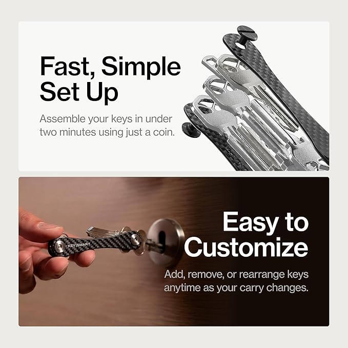 KeySmart Original Key Holder - Compact Key Organizer for Key Chain, Minimalist Clutter-Free EDC Keychains Key Ring, Carbon Fiber 3k, 14 Keys