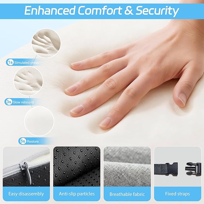 Truck Driver Seat Cushion, Memory Foam L-Shaped Ergonomic Cushion for Office Chairs, Comfort & Support for Long Sitting