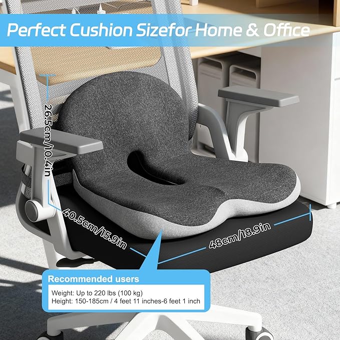Truck Driver Seat Cushion, Memory Foam L-Shaped Ergonomic Cushion for Office Chairs, Comfort & Support for Long Sitting