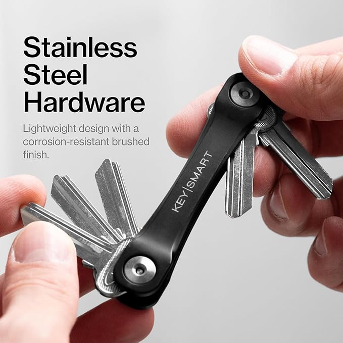 KeySmart Original Key Holder - Compact Key Organizer for Key Chain, Minimalist Clutter-Free EDC Keychains Key Ring, Black, 14 Keys