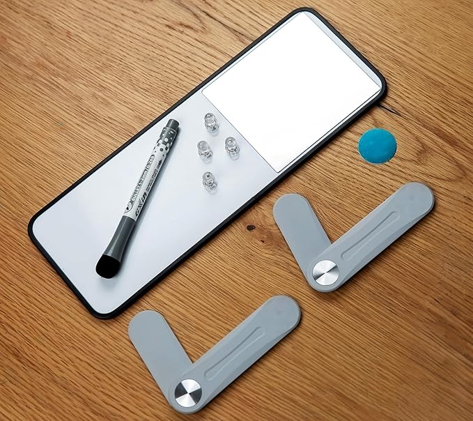 Removable Multi-Use Laptop and Monitor Memo Board; 11.8" x 4.3" Magnetic Whiteboard, Gray Brackets, Marker, Mirror, and 4 Magnets Included; Document Holder; Small Dry Erase Board; Sticky Note Holder