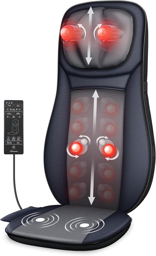Snailax Shiatsu Neck Back Massager with Heat, Full Body Massage Chair Pad with Adjustable Height, Deep Kneading & Rolling Massage Seat Cushion for Back Pain, APP Control Seat Chair Massager, Gifts