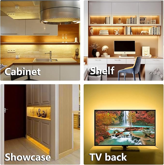 WOBANE Under Cabinet Lighting, 8PCS LED Strip Lights with Remote and 24W Adapter, Ultra Bright 240-LED Tape Light for Kitchen,Counter,Shelf,TV Back 2700K Warm White,Dimmable,Timing,Memory Function