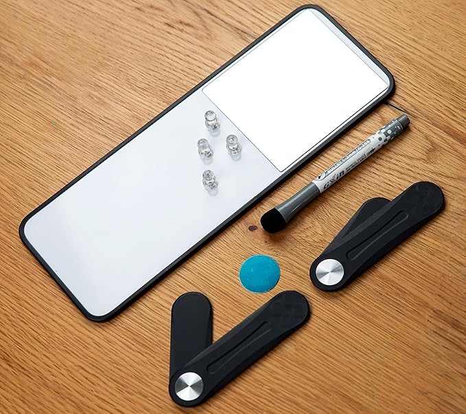 Removable Multi-Use Laptop and Monitor Memo Board; 11.8" x 4.3" Magnetic Whiteboard, Black Brackets, Marker, Mirror, and 4 Magnets Included; Document Holder; Small Dry Erase Board; Sticky Note Holder