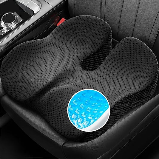 ZIKEE Car Seat Cushion for Driving with Cooling Gel, Ergonomic Memory Foam Seat Cushion for Car Provides Sciatica, Back, Tailbone Pain Relief and Intimate Ventilation, Anti-Slip & Breathable Cover