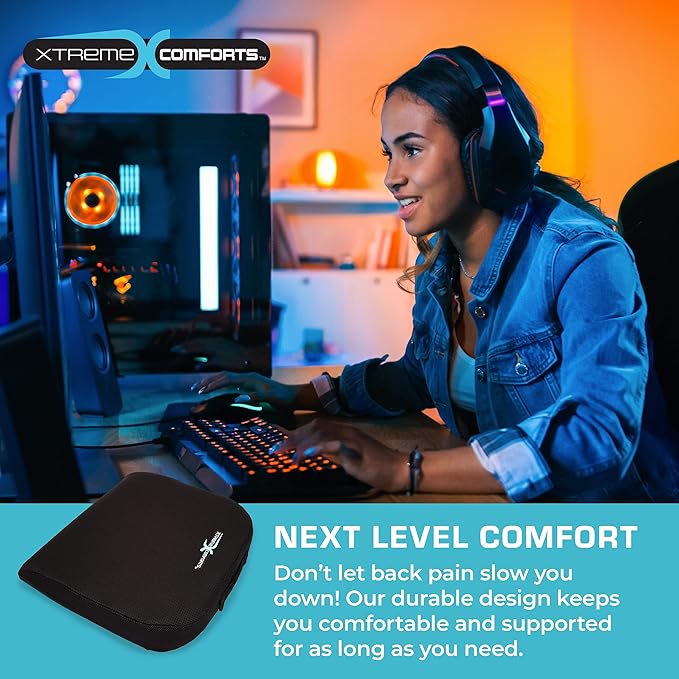 Xtreme Comforts Seat Cushions | Office Chair Cushions for Desk, Car, Wheelchair| Ergonomic Memory Foam Seat Cushion for Support & Comfort | Helps Improve Sitting Posture for Work & Body Relief (1 Pc)