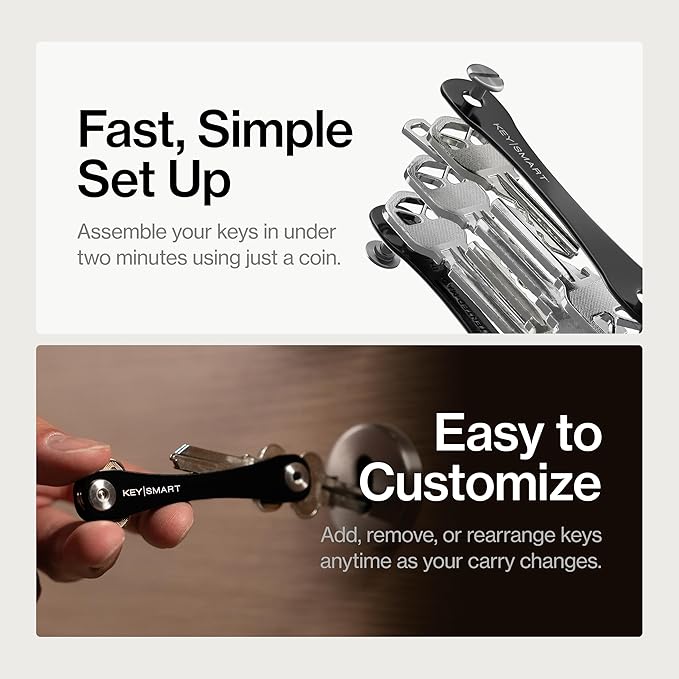 KeySmart Original Key Holder - Compact Key Organizer for Key Chain, Minimalist Clutter-Free EDC Keychains Key Ring, Black, 14 Keys