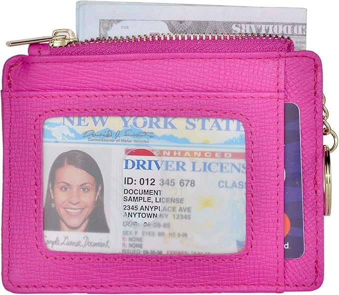 woogwin Slim RFID Credit Card Holder for Women Mini Front Pocket Wallet Purse With Keychain