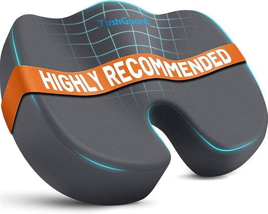 TushGuard Seat Cushion for Office Chair Memory Foam Non-Slip Cushion Back, Relief Chair Pad, Butt Pillow for Office, Car, Computer Desk, Grey, X-Large