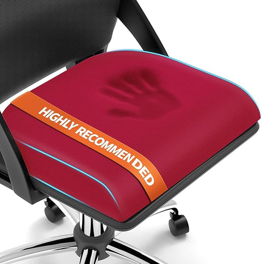 XLarge Seat Cushion, Memory Foam Cushion for Long Sitting Hours on Office Chair, Home & Car, Non-Slip Chair Pad for Relieving Back & Sciatica & Hip & Coccyx Pain (Red)