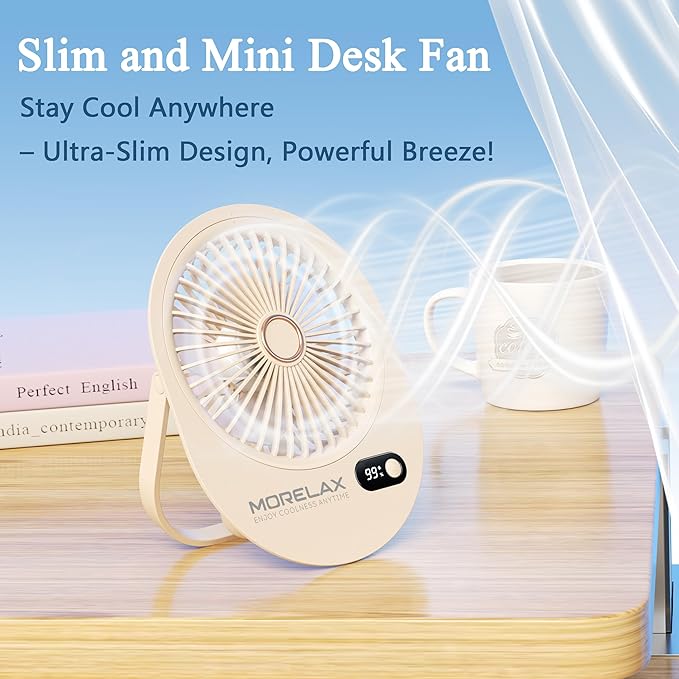 USB Desk Fan,3 IN 1 Rechargeable Portable Fan,180 Adjustable,6 Speed Strong Wind,Mini Personal Desktop Fan for Travel/Cruise/Bedroom/Office/Indoor/Outdoor,Desk Accessories for Women/Men/girls (Beige)