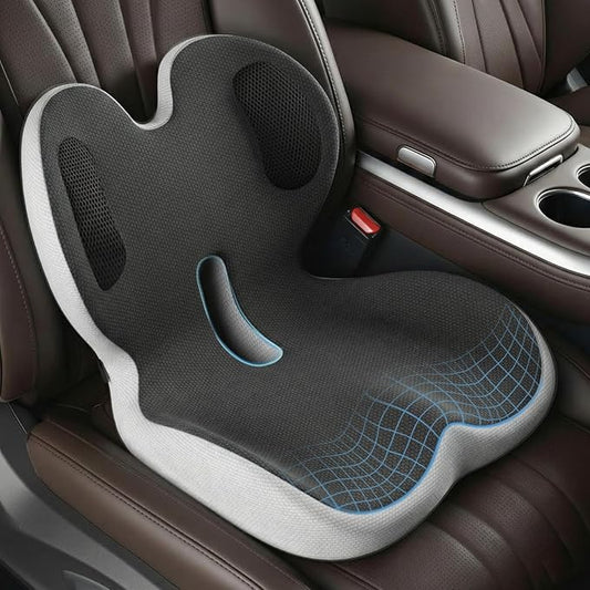 Trucker Seat Cushion, Car Seat Cushions with Lumbar Support Pillow, Ergonomic L-Shaped Orthopedic Memory Foam Pad for Long Driving Back Pain Sciatica Relief, Drivers Office Workers (Black+LGrey)