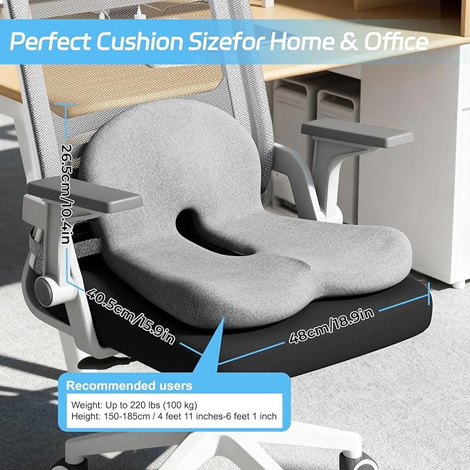 Truck Driver Seat Cushion, Memory Foam L-Shaped Ergonomic Cushion for Office Chairs, Comfort & Support for Long Sitting