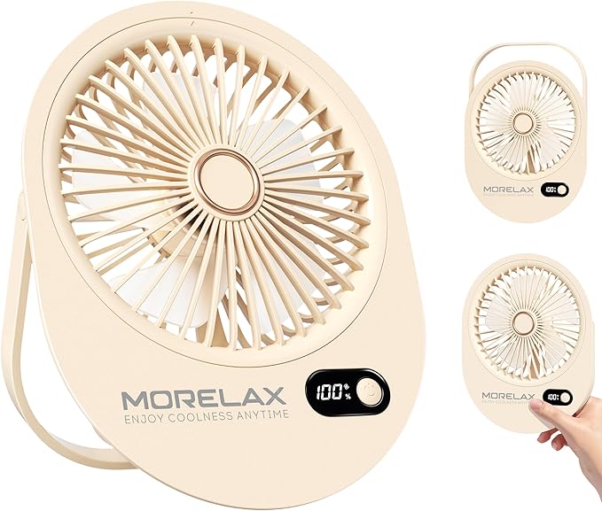USB Desk Fan,3 IN 1 Rechargeable Portable Fan,180 Adjustable,6 Speed Strong Wind,Mini Personal Desktop Fan for Travel/Cruise/Bedroom/Office/Indoor/Outdoor,Desk Accessories for Women/Men/girls (Beige)