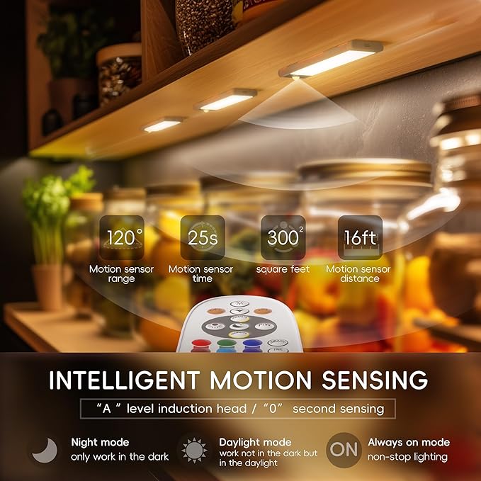 Under Cabinet Lights with Charging Station, 24LED Dimmable Rechargeable Motion Sensor Light Indoor with 15 Color Temperatures, Magnetic RGB Stick-Anywhere Closet Light for Stair Kitchen (3 Pack)