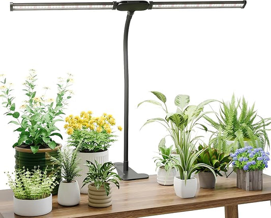 Juhefa LED Grow Light,Super Bright 6000K White Full Spectrum Clip Plant Growing Lamp with Rotatable Dual Head for Indoor Desk Plants,Dimmable & Timer 4/8/12H,High Power Output for Faster Growth,1-Head