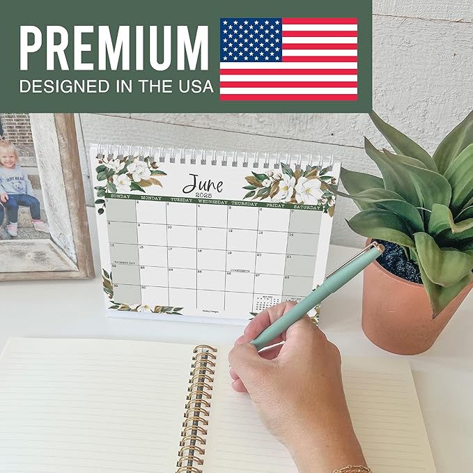 Small Desk Calendar 2025-2026 - Standing Flip Desk Calendars 2025, 18 Months Stand Up Calendars from Jan 2025 to June 2026, Magnolia Desktop Calendar Planner for Home, School, Office