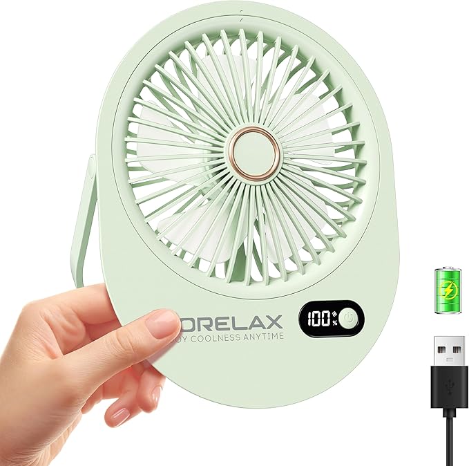 USB Desk Fan,3 IN 1 Rechargeable Portable Fan,180 Adjustable,6 Speed Strong Wind,Mini Personal Desktop Fan for Travel/Cruise/Bedroom/Office/Indoor/Outdoor,Desk Accessories for Women/Men/girls (Green)