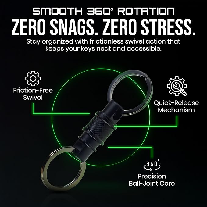 Stainless Steel Quick Release Keychain (2 Pack) - Swivel Key Organizer Key Chain - Heavy Duty Detachable Key Ring Quick Release System