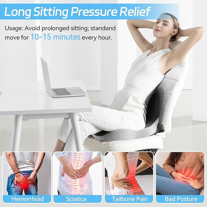 Truck Driver Seat Cushion, Memory Foam L-Shaped Ergonomic Cushion for Office Chairs, Comfort & Support for Long Sitting