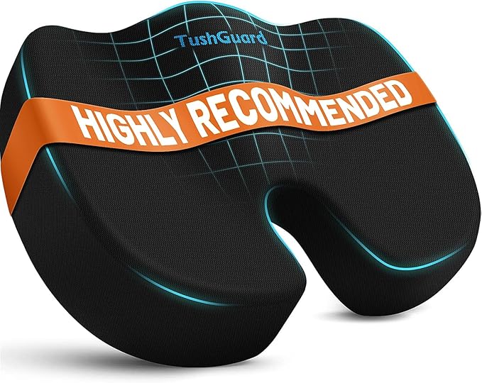 TushGuard Seat Cushion for Office Chair Memory Foam Non-Slip Cushion Back, Relief Chair Pad, Butt Pillow for Office Chair, Car, Computer Desk, Black
