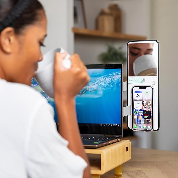 Removable Multi-Use Laptop and Monitor Memo Board; 11.8" x 4.3" Magnetic Whiteboard, Gray Brackets, Marker, Mirror, and 4 Magnets Included; Document Holder; Small Dry Erase Board; Sticky Note Holder