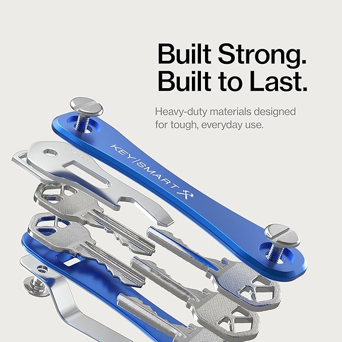 KeySmart Rugged - Multitool Key Holder for Keychain w/Bottle Opener and Pocket Clip, Key Organizer for Key Chain, EDC Keychains, Key Ring for Car Fobs Key Chains, Expandable (Up to 14 Keys, Blue)