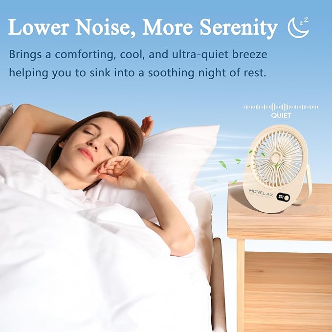 USB Desk Fan, Rechargeable Small Quiet Portable Fan, 180° Folding 6 Speeds Strong Wind Table Fans with Brushless Motor, Mini Desktop Personal Fan for Office/Bedroom, Gifts for Women/Men/girls (Beige)