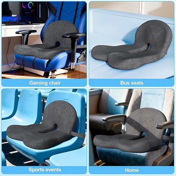 Truck Driver Seat Cushion, Memory Foam L-Shaped Ergonomic Cushion for Office Chairs, Comfort & Support for Long Sitting