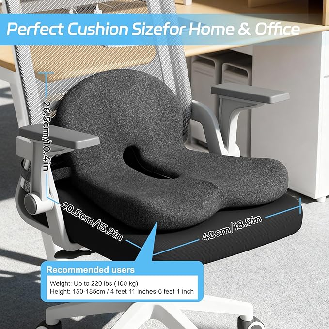 Truck Driver Seat Cushion, Memory Foam L-Shaped Ergonomic Cushion for Office Chairs, Comfort & Support for Long Sitting