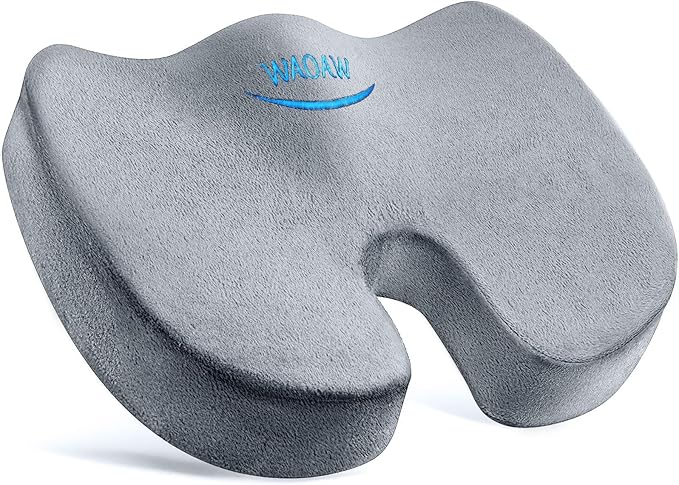 WAOAW Seat Cushion, Office Chair Cushions Butt Pillow for Long Sitting, Memory Foam Chair Pad for Back, Coccyx, Tailbone Pain Relief (Grey)
