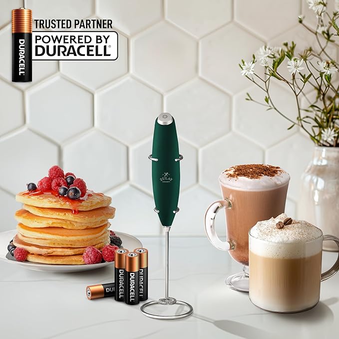 Zulay Kitchen Powerful Milk Frother Wand With 4 AA Duracell Batteries - Ultra Fast Handheld Drink Mixer - Electric Whisk Foam Maker for Coffee, Lattes, Cappuccino, Matcha & Creamer