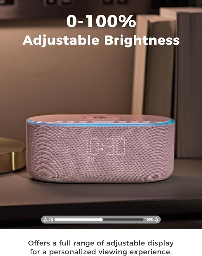 Wireless Charging Alarm Clock Radio: Qi Certified Fast Wireless Charger for iPhone Samsung - 10W Stereo Bluetooth Speaker - Dimmable Digital Clock with FM Radio for Bedroom Pink