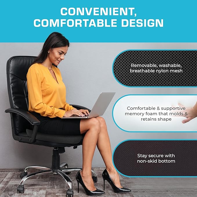 Xtreme Comforts Seat Cushions | Office Chair Cushions for Desk, Car, Wheelchair| Ergonomic Memory Foam Seat Cushion for Support & Comfort | Helps Improve Sitting Posture for Work & Body Relief