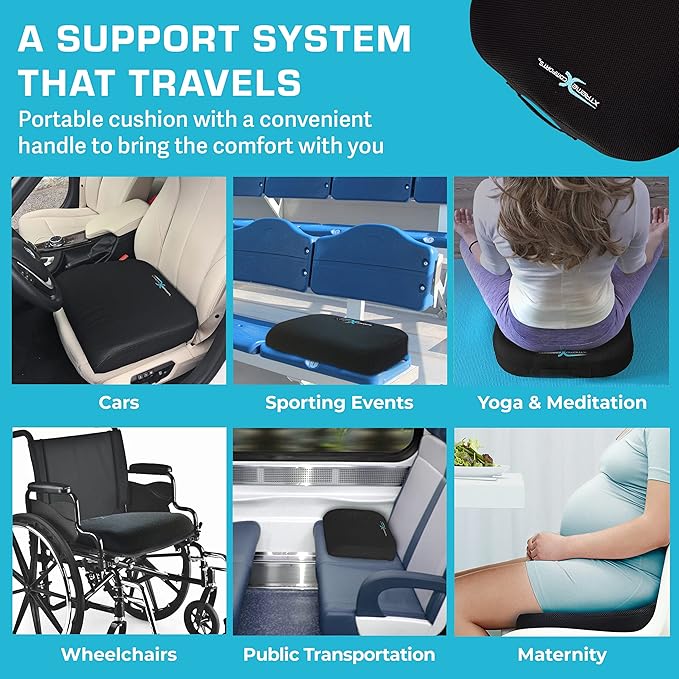 Xtreme Comforts Seat Cushions | Office Chair Cushions for Desk, Car, Wheelchair| Ergonomic Memory Foam Seat Cushion for Support & Comfort | Helps Improve Sitting Posture for Work & Body Relief (1 Pc)
