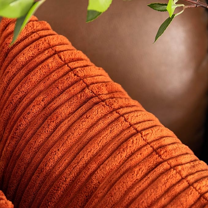 UGASA Fall Pack of 2 Velvet Pillow Covers Striped, Soft Textured Throw Cushion Case Set Corduroy Lumbar Pillowcases with Hidden Zipper for Home Decor Indoor Outdoor (12"x20", Burnt Brick)