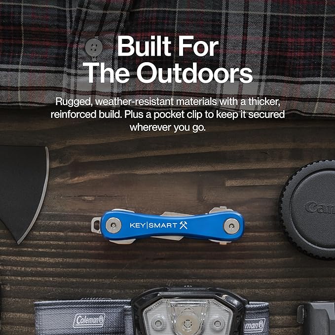 KeySmart Rugged - Multitool Key Holder for Keychain w/Bottle Opener and Pocket Clip, Key Organizer for Key Chain, EDC Keychains, Key Ring for Car Fobs Key Chains, Expandable (Up to 14 Keys, Blue)