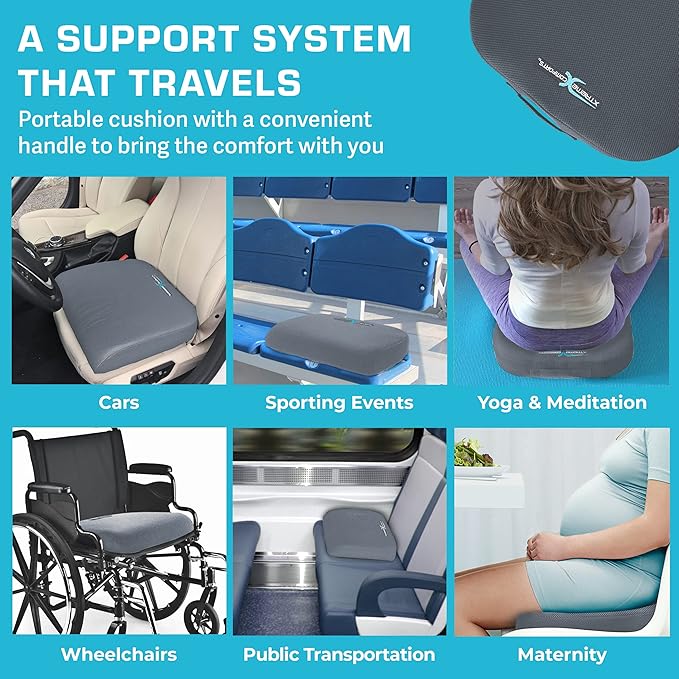 Xtreme Comforts Seat Cushions | Office Chair Cushions for Desk, Car, Wheelchair| Ergonomic Memory Foam Seat Cushion for Support & Comfort | Helps Improve Sitting Posture for Work & Body Relief